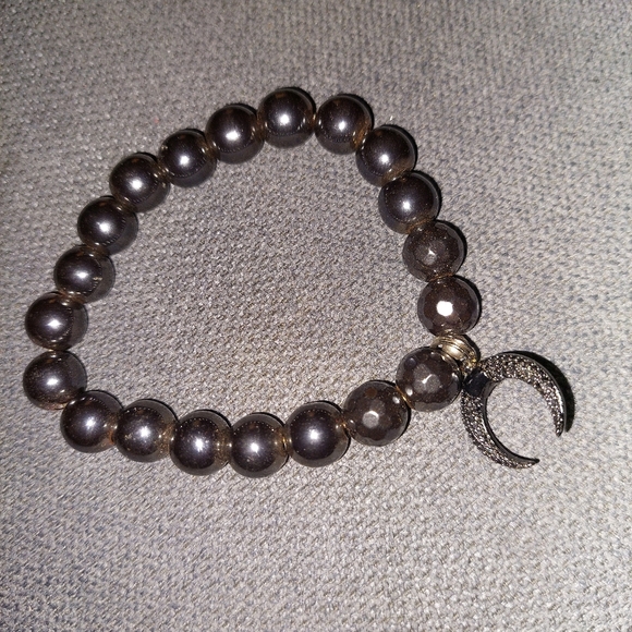 Hematite For Grounding & Manifesting, Crescent Moon Crystal Bracelet - Picture 2 of 4